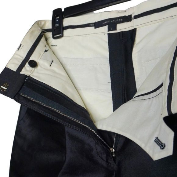 Marc Jacobs Black Silk Tapered Straight Leg Pants Sz 2 Front Slant Pockets‎ - Picture 7 of 7